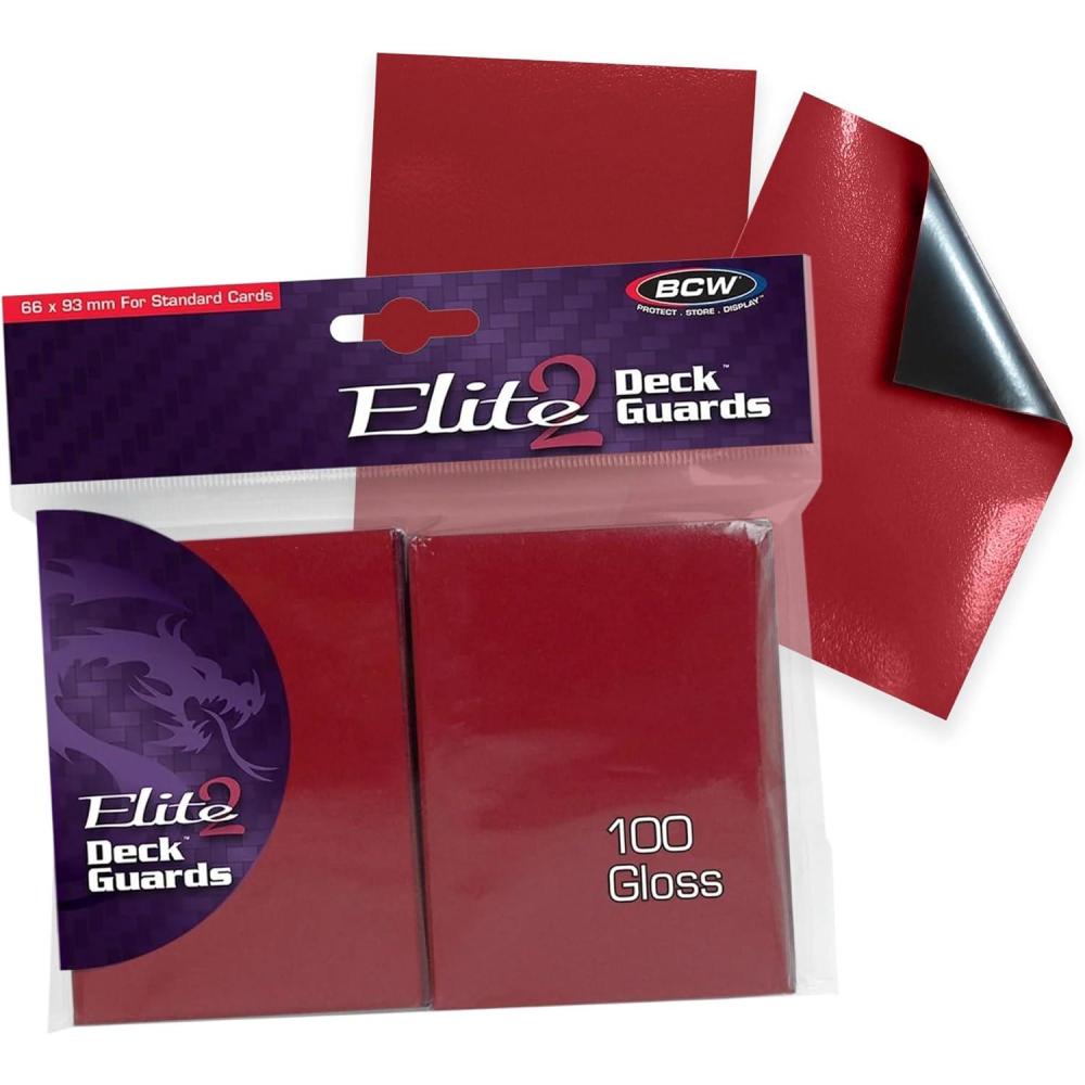 image:imageBCW Elite2 Glossy Card Sleeves Red CrystalClear Front Textured Back Fits 25 x 35 Cards 100 CtRed