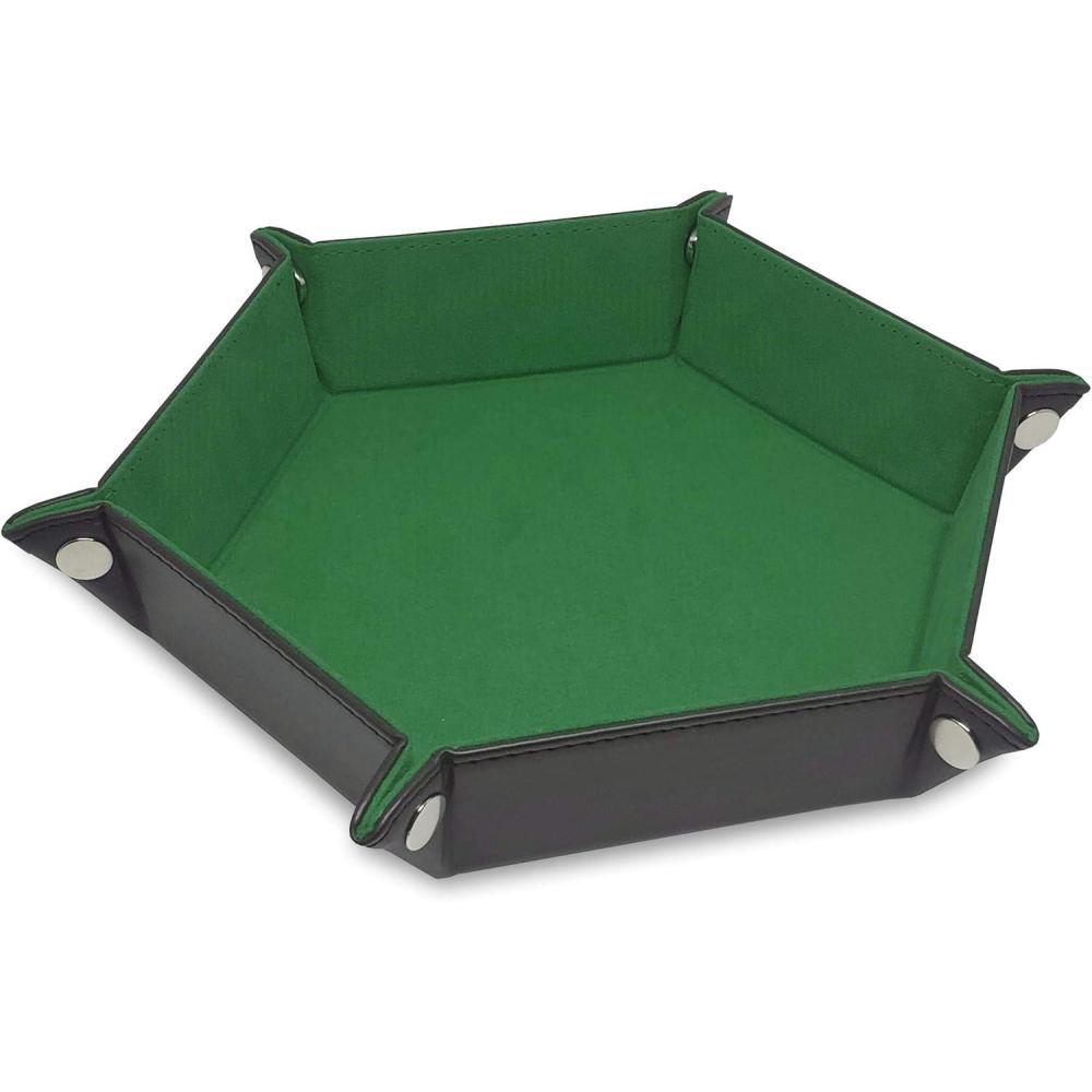 image:imageBCW Hexagon Dice Tray Green Premium Quality 12 Diameter Flat 8 Diameter Folded Black Leatherette Back Suede Liner Ideal for RPGs Warhammer Dice Masters DND Gaming Dice Tray