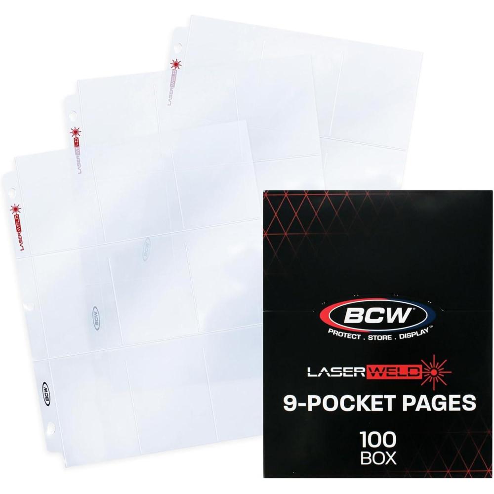 image:imageBCW LaserWeld 9 Pocket Pages 100 Page Pack GlassLike Clear Flat Lay Premium Ultra Flat and Clear Pocket Pages for Cards Trading Card Binder Sleeves for Pokemon MTG Baseball Basketball500 Pack