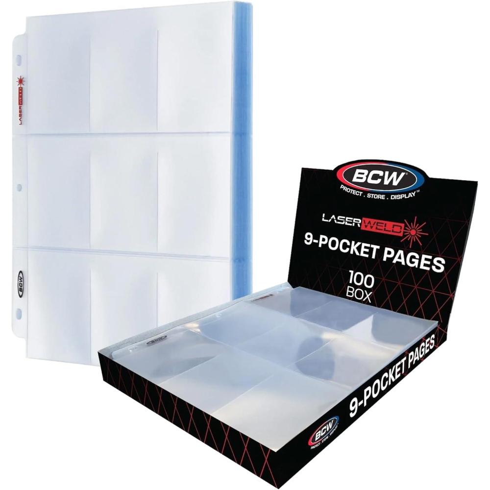 image:imageBCW LaserWeld 9 Pocket Pages 100 Page Pack GlassLike Clear Flat Lay Premium Ultra Flat and Clear Pocket Pages for Cards Trading Card Binder Sleeves for Pokemon MTG Baseball Basketball100 Pack