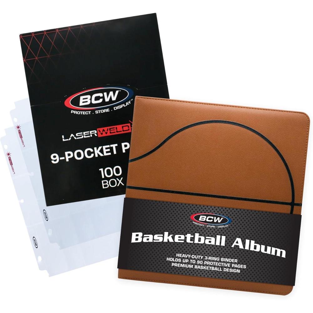 image:imageBCW LaserWeld 9 Pocket Pages 100 Pack amp BCW 3Inch Sports Collectors Album  Basketball  Ultra Flat Clear Pocket Pages with 3 Binder for Trading Cards  Ideal for Basketball Card Collectors100 Pack