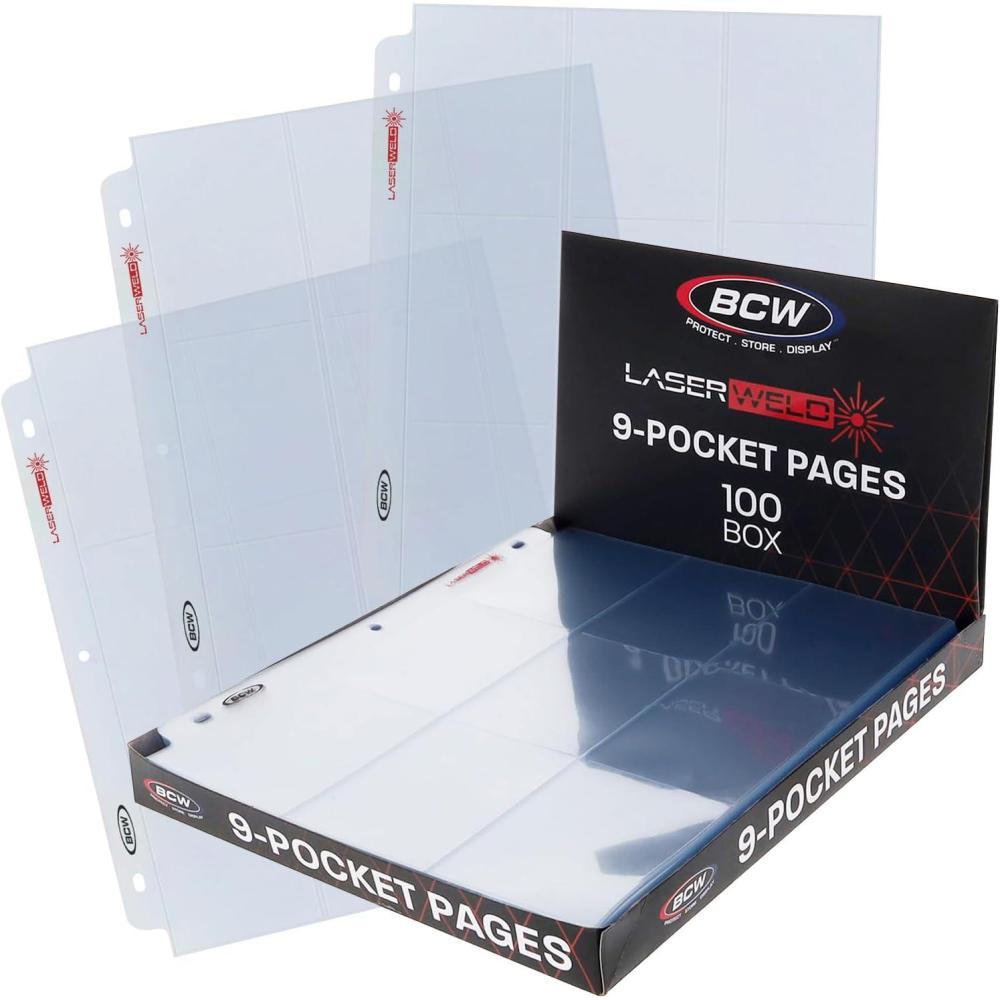 image:imageBCW LaserWeld 9Pocket Page Side Load 50ct Holds Nine 2 x 3 Trading Cards AcidFree Card Storage LaserWelded Seams for Durability Compatible with 3Ring Binders100 Pack