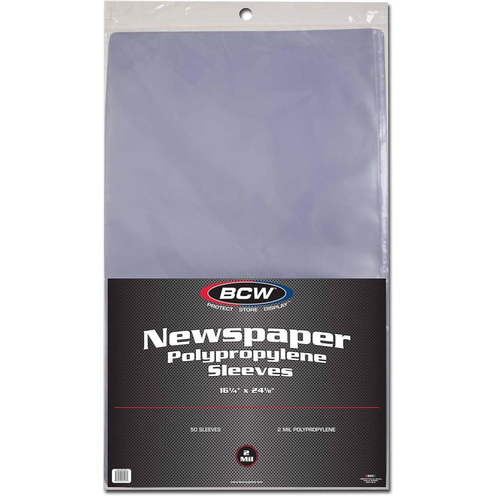 image:imageBCW Newspaper 2mil Polypropylene Sleeves 16 X 24 50Sleeves per Pack 1Pack16x24