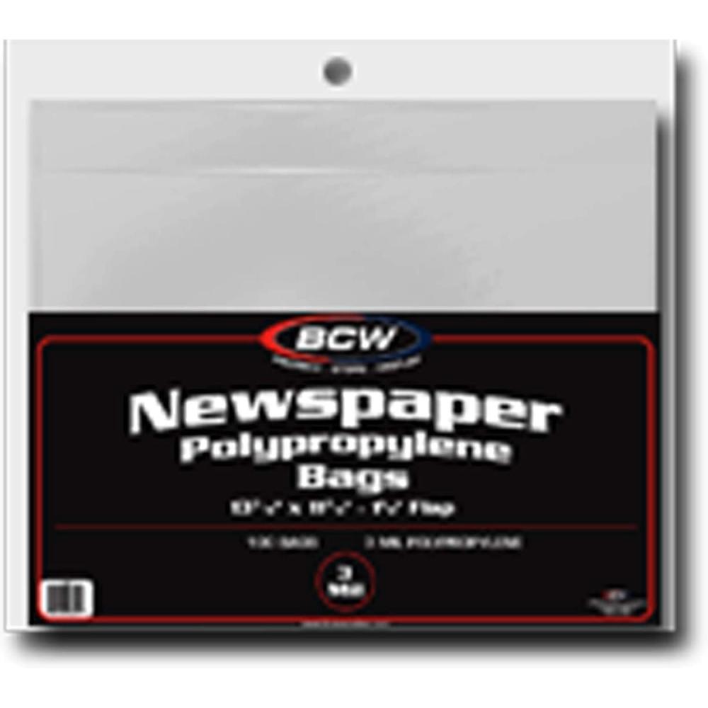 image:imageBCW Newspaper Bags  100ct  AcidFree Newspaper Protector Sleeves  13 38 x 11 78  1 FoldOver Flap Closure  Clear Archival Newspaper Storage Bags