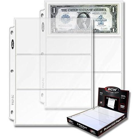 image:imageBCW Pro 3Pocket Currency Page  100 ct  Archival Quality Toploader Pockets HighClarity Polypropylene  Ideal for 3x8 Bills  Numismatic Collection Storage and Display  Clear Money Sleeves