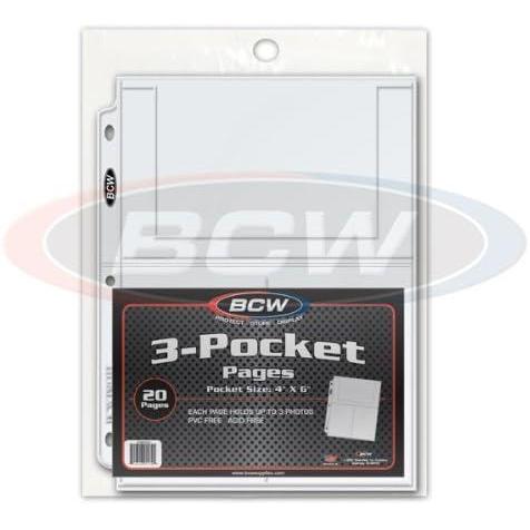image:imageBCW Pro 3Pocket Photo Protector Sleeves 20 Count 4x6 Photos Sleeves Cards AcidFree PVCFree Archival Quality Photo Album Pages protector for 3 Ring Binder High Clarity Polypropylene