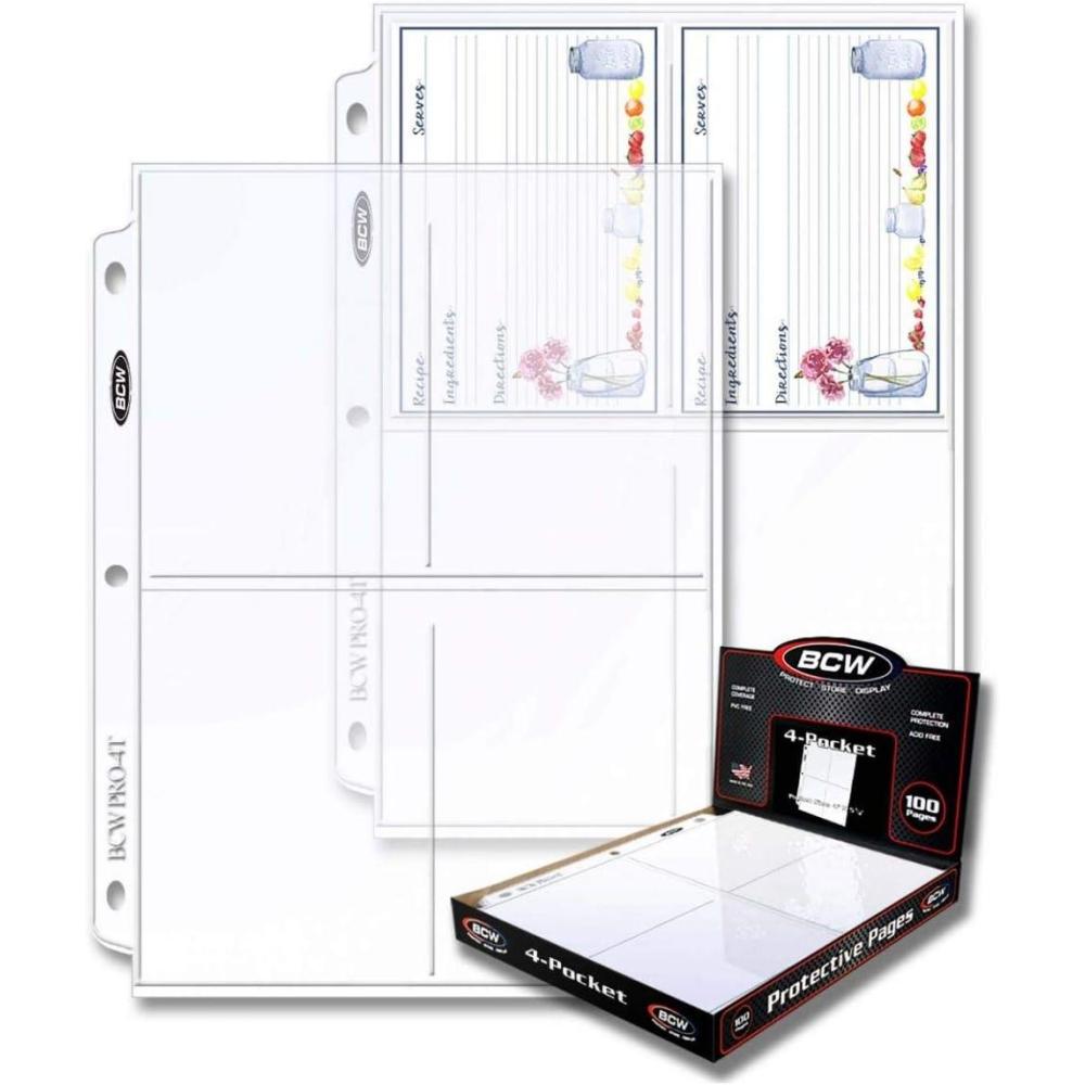 image:imageBCW Pro 4Pocket Photo Protector Sleeves 100 Count Photos Sleeves Cards AcidFree PVCFree Archival Quality Photo Album Pages Protector for 3 Ring Binder High Clarity Polypropylene