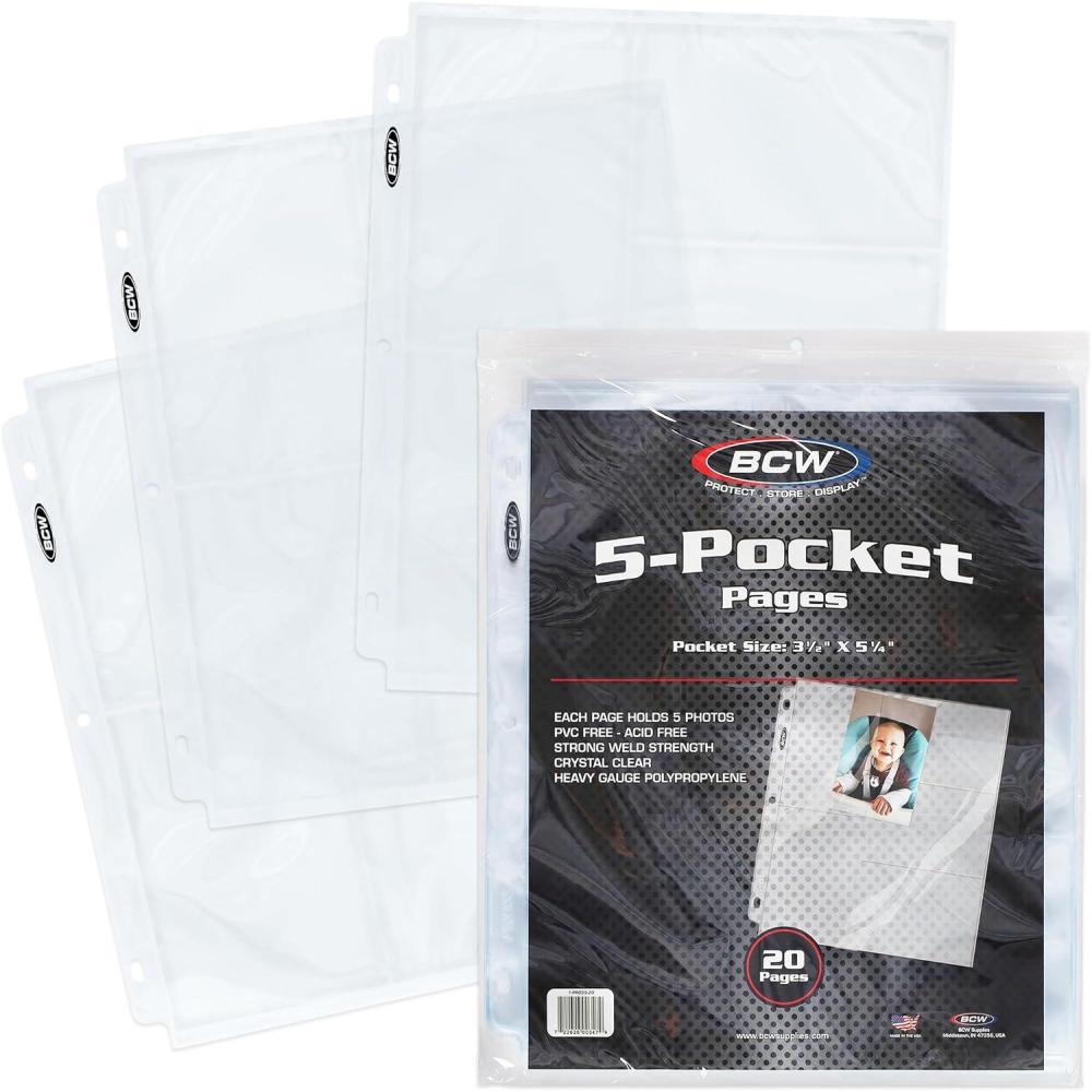 image:imageBCW Pro 5Pocket Photo Page 20 Count  Archival Quality AcidFree  Photo Card Sleeves for Postcards  Fits 3Ring Binders  Perfect for Photocard Binder Sleeves Collectible Trading Card Albums