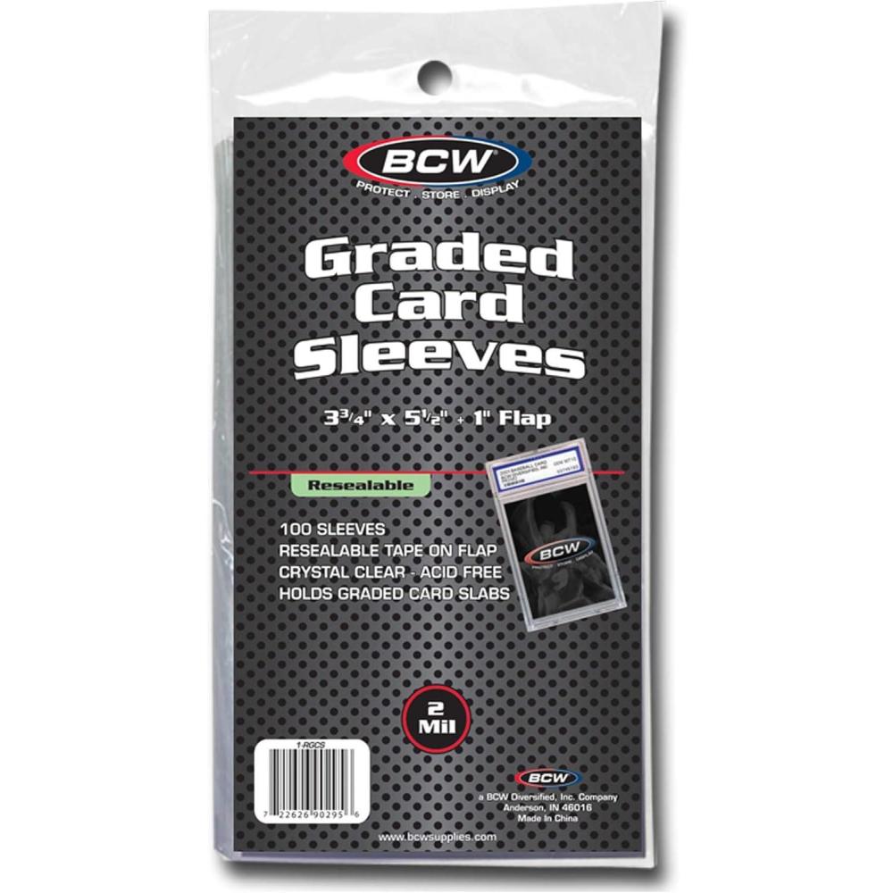 image:imageBCW Resealable Graded Card Sleeves 100 Pack Universal Fit for PSA Beckett SGC amp More AcidFree Archival Polypropylene 3 x 5 with 1 Flap100 Pack