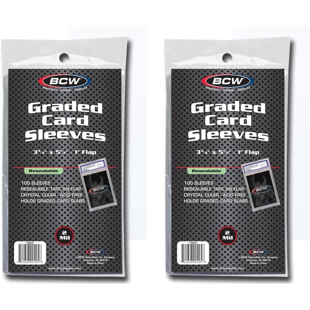 image:imageBCW Resealable Graded Card Sleeves 100 Pack Universal Fit for PSA Beckett SGC amp More AcidFree Archival Polypropylene 3 x 5 with 1 Flap200 Pack