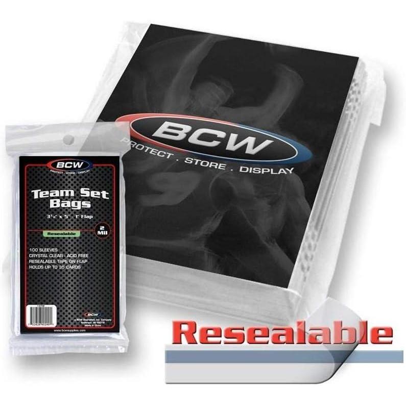 image:imageBCW Resealable Team Set Bags  100 Count  Holds 35 Loose Cards or 5 Standard 35pt Toploaders  Fits Magnetics up to 108pt  AcidFree Team Bags for Trading Cards amp Shipping