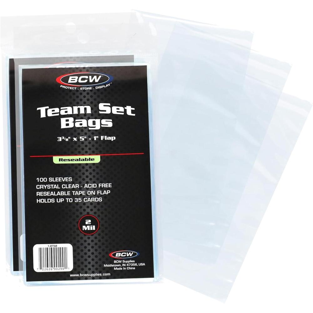 image:imageBCW Resealable Team Set Bags  200 Count  Holds 35 Loose Cards or 5 Standard 35pt Toploaders  Fits Magnetics up to 108pt  AcidFree Team Bags for Trading Cards amp Shipping