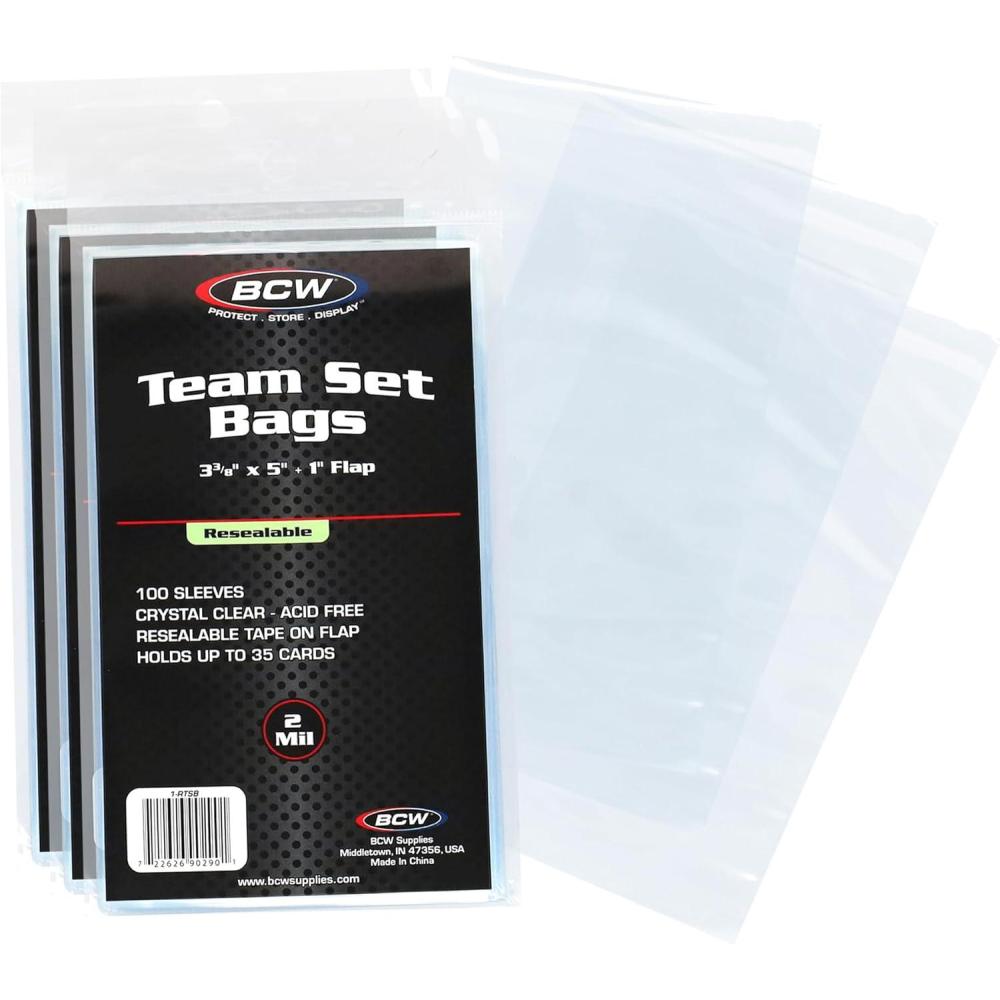 image:imageBCW Resealable Team Set Bags 300 Count Holds 35 Loose Cards or 5 Standard 35pt Toploaders Fits Magnetics up to 108pt AcidFree Team Bags for Trading Cards amp Shipping