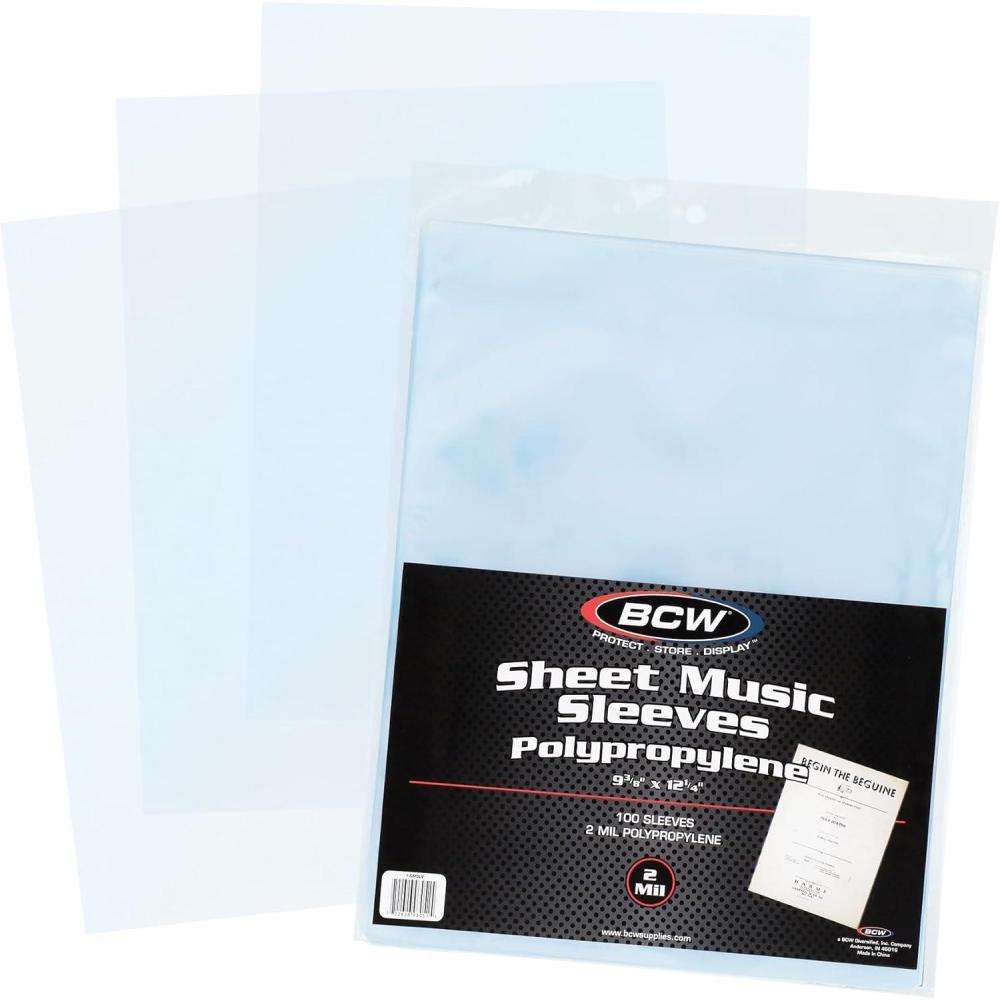 image:imageBCW Sheet Music Sleeves  Archival Quality 100 Pack 9 38x12 14 in