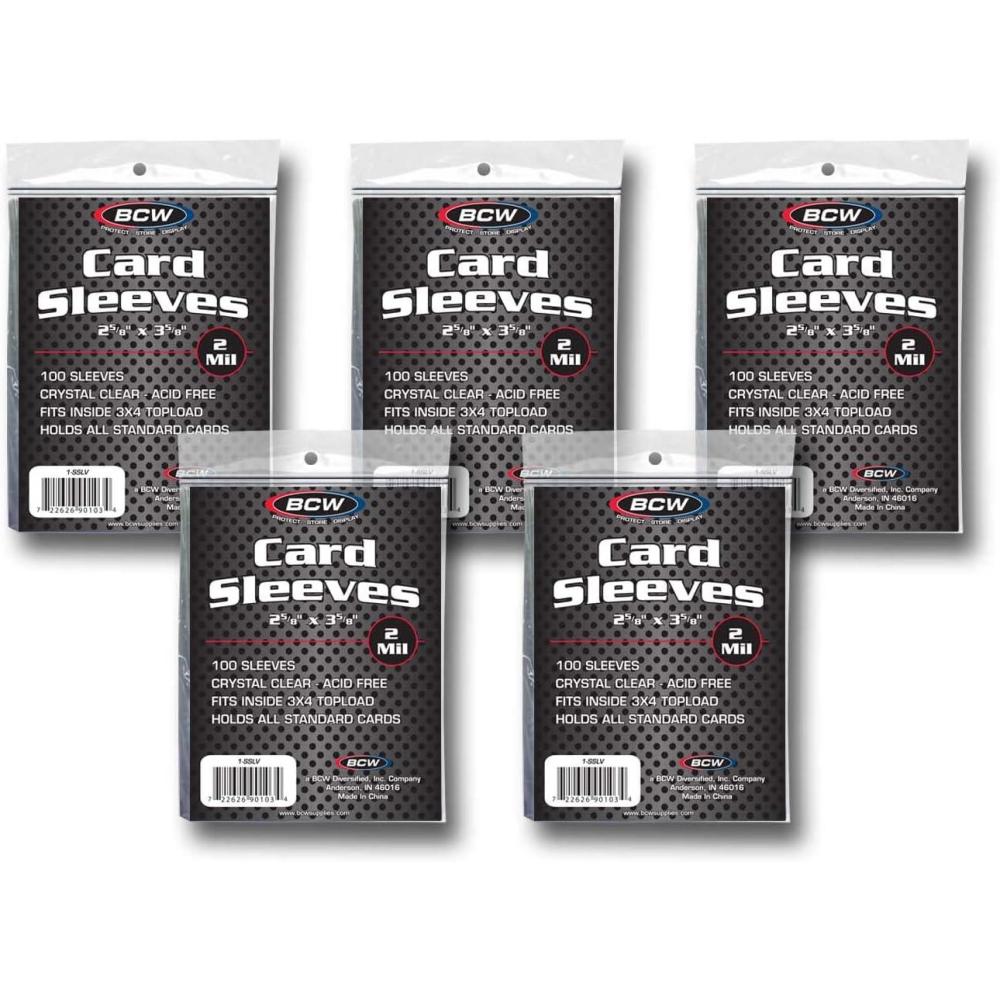 image:imageBCW Standard Card Sleeves  258 x 358  5 Packs 500 Total  Crystal Clear AcidFree Toploader  Trading Card Sleeves for Baseball Basketball Football Hockey Pokemon MTG etc