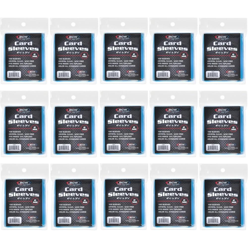 image:imageBCW Standard Penny Sleeves  1500 Count  258 x 358 Crystal Clear AcidFree  for Trading Cards  Baseball Basketball Football Hockey Pokmon MTG