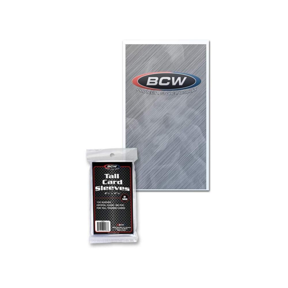 image:imageBCW Tall Trading Card Sleeves Pack of 100 Crystal Clear Polypropylene Protective Sleeves AcidFree amp Archival Quality Perfect for Basketball Football Widevision Collectible Cards