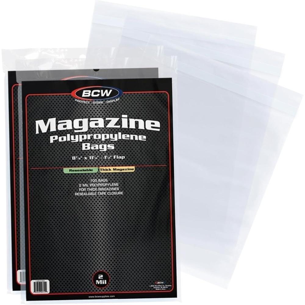 image:imageBCW Thick Resealable Magazine Bags 5 Pack of 500 AcidFree Clear Polypropylene Sleeves for ArchivalQuality Storage of Collectible Magazines Protect Your Valuable Comic Book Collection200 Pack
