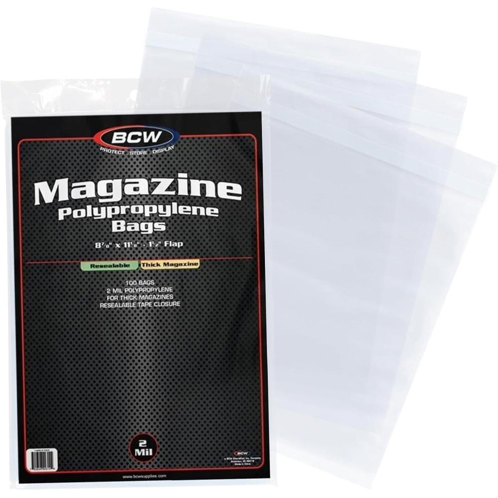 image:imageBCW Thick Resealable Magazine Bags 5 Pack of 500 AcidFree Clear Polypropylene Sleeves for ArchivalQuality Storage of Collectible Magazines Protect Your Valuable Comic Book Collection100 Pack