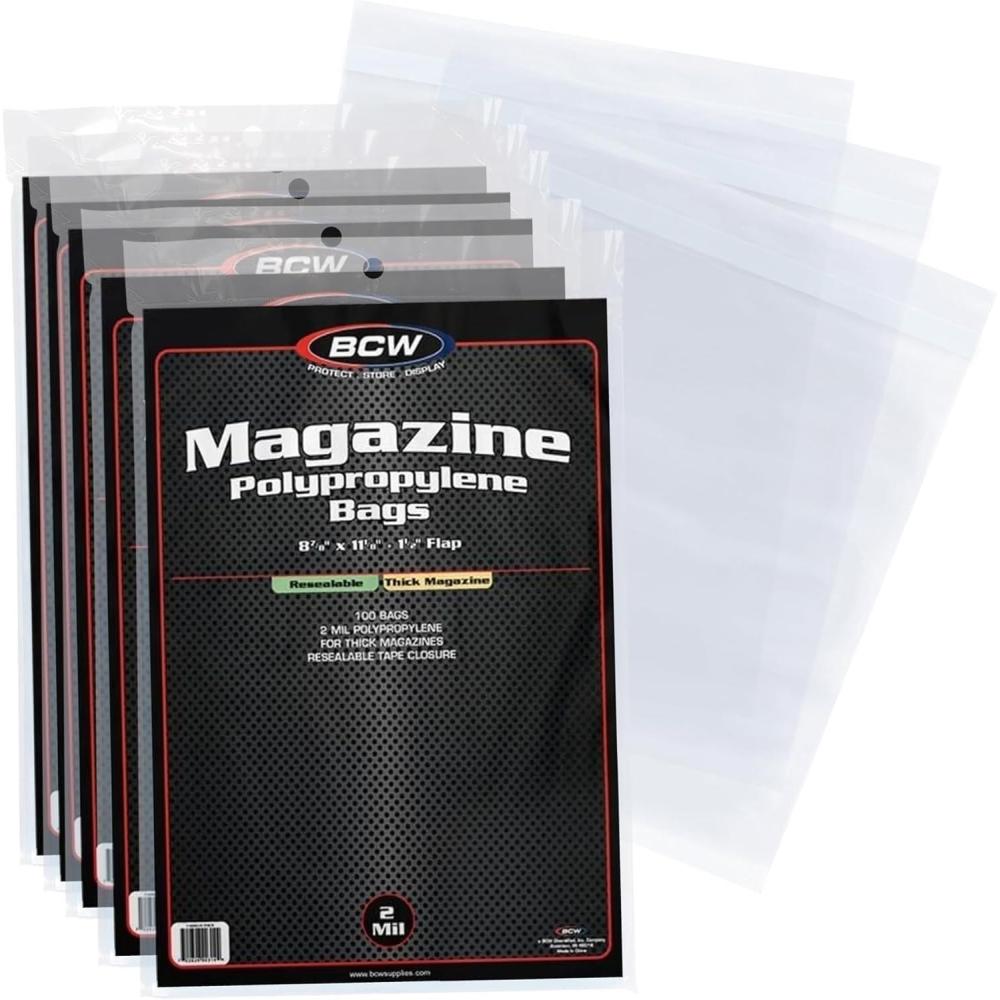 image:imageBCW Thick Resealable Magazine Bags 5 Pack of 500 AcidFree Clear Polypropylene Sleeves for ArchivalQuality Storage of Collectible Magazines Protect Your Valuable Comic Book Collection500 Pack