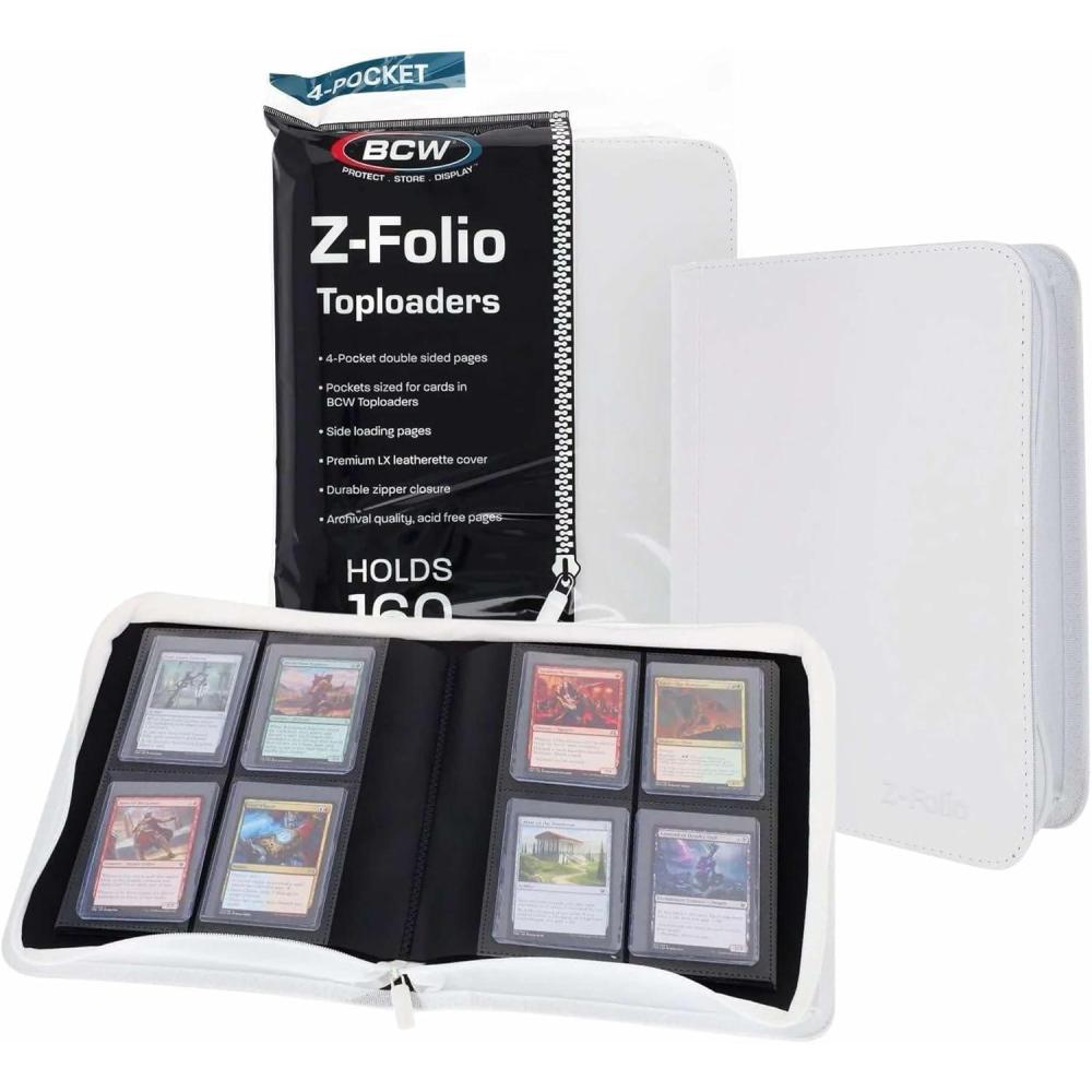 image:imageBCW ZFolio 4Pocket LX Album  White  Holds 160 Standard Toploaders  SideLoading AcidFree Pages for Trading amp Sports CardsWhite