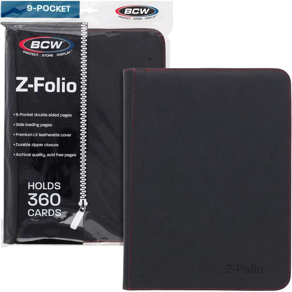 image:imageBCW ZFolio 9Pocket LX Album Black Secure Zipper Card Organizer Premium Leatherette Card Collection Binder Trading Card Binder for Pokemon MTG Sport Cards and More