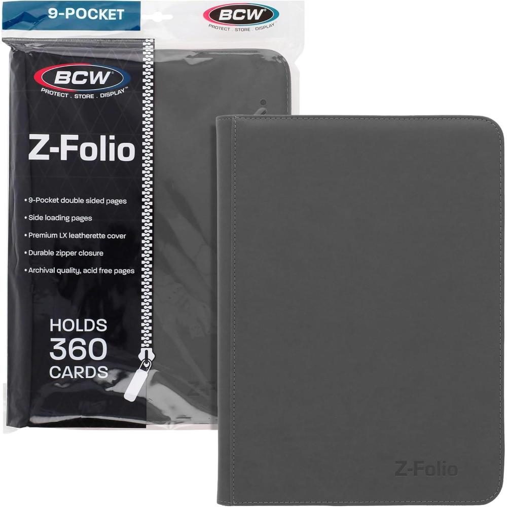 image:imageBCW ZFolio 9Pocket LX Album Black Secure Zipper Card Organizer Premium Leatherette Card Collection Binder Trading Card Binder for Pokemon MTG Sport Cards and MoreGrey