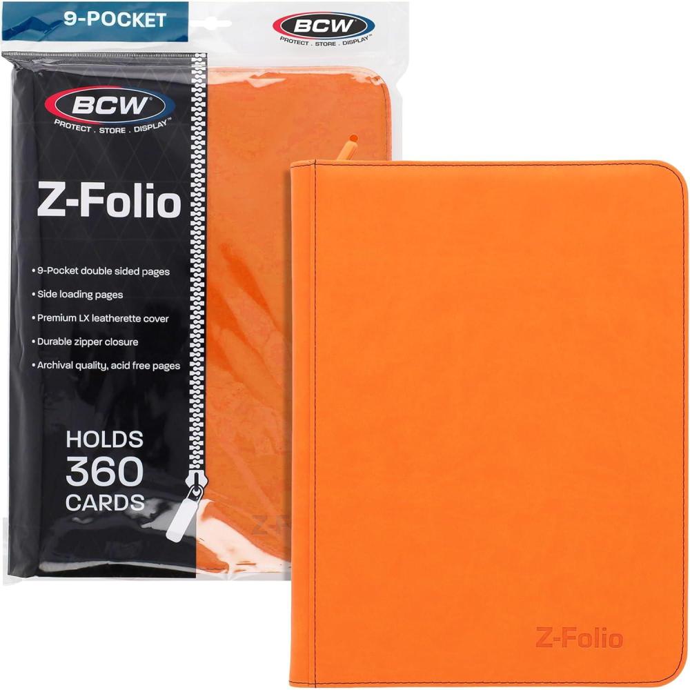 image:imageBCW ZFolio 9Pocket LX Album  Orange  Secure Zipper Card Organizer  Premium Leatherette Card Collection Binder  Trading Card Binder for Pokemon MTG Sport Cards and More