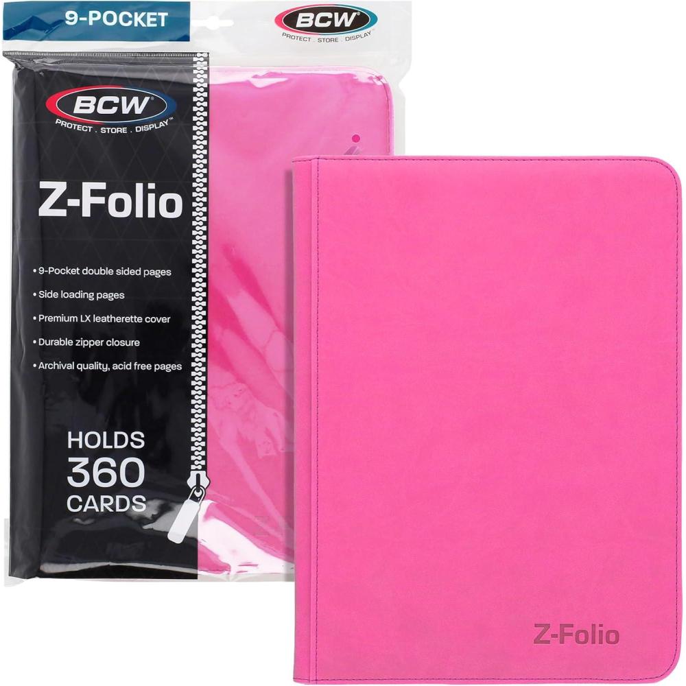 image:imageBCW ZFolio 9Pocket LX Album Pink Secure Zipper Card Organizer Premium Leatherette Card Collection Binder Trading Card Binder for Pokemon MTG Sport Cards and MorePink