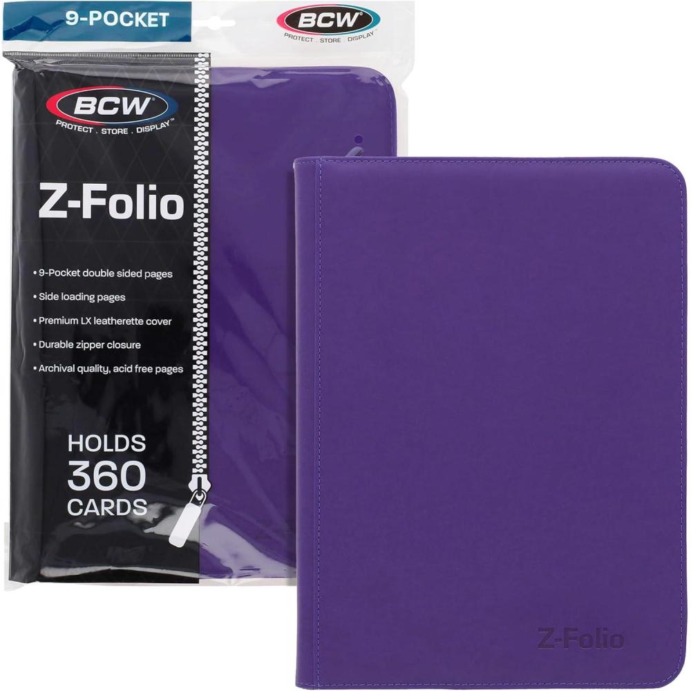 image:imageBCW ZFolio 9Pocket LX Album Purple Secure Zipper Card Organizer Premium Leatherette Card Collection Binder Trading Card Binder for Pokemon MTG Sport Cards and MorePurple
