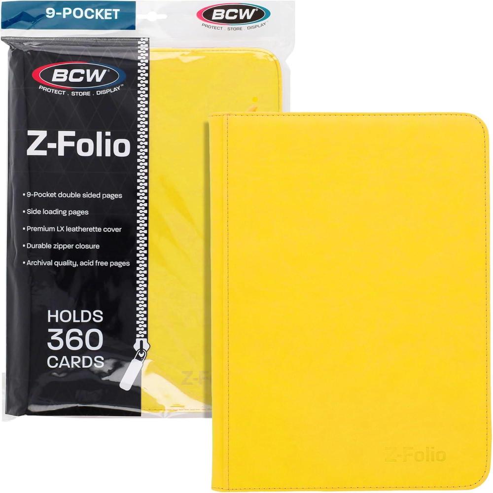 image:imageBCW ZFolio 9Pocket LX Album Yellow Secure Zipper Card Organizer Premium Leatherette Card Collection Binder Trading Card Binder for Pokemon MTG Sport Cards and More