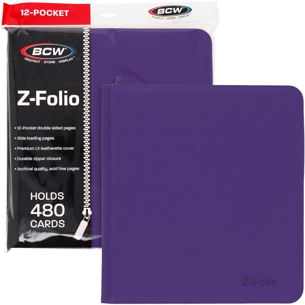 image:imageBCW ZFolio LX Zipper Portfolio  12Pocket Playset Album  Premium Purple Leatherette  Secure Zipper  Holds 480 Cards  Trading Card Storage and Organizer