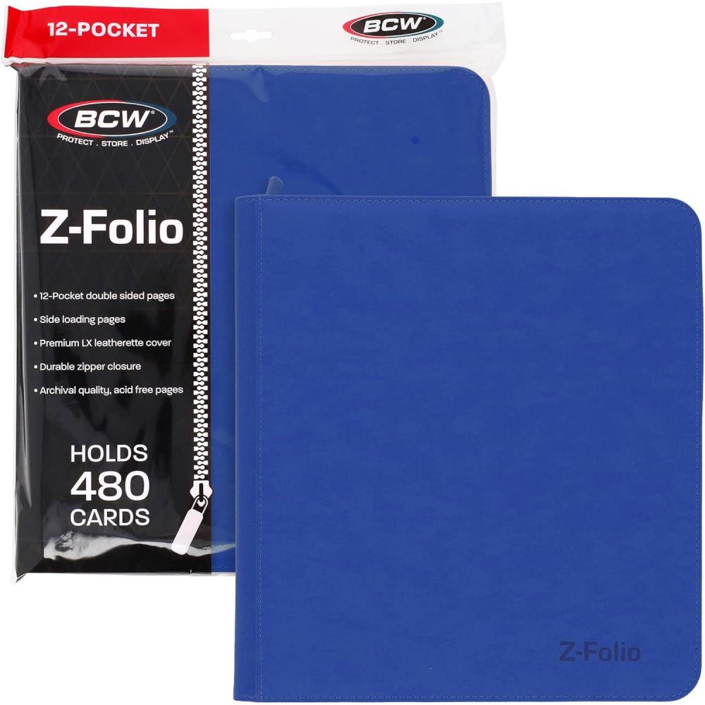 image:imageBCW ZFolio LX Zipper Portfolio Premium Blue Leatherette 12Pocket Playset Album Secure Zipper 480 Card Capacity Card Collectors Dream Card Organizer Trading Card Storage