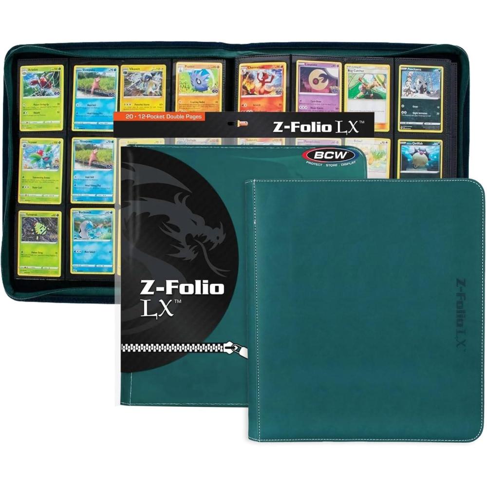 image:imageBCW ZFolio LX Zipper Portfolio  Premium Teal Leatherette 12Pocket Playset Album  480 Card Capacity  Card Collectors Dream