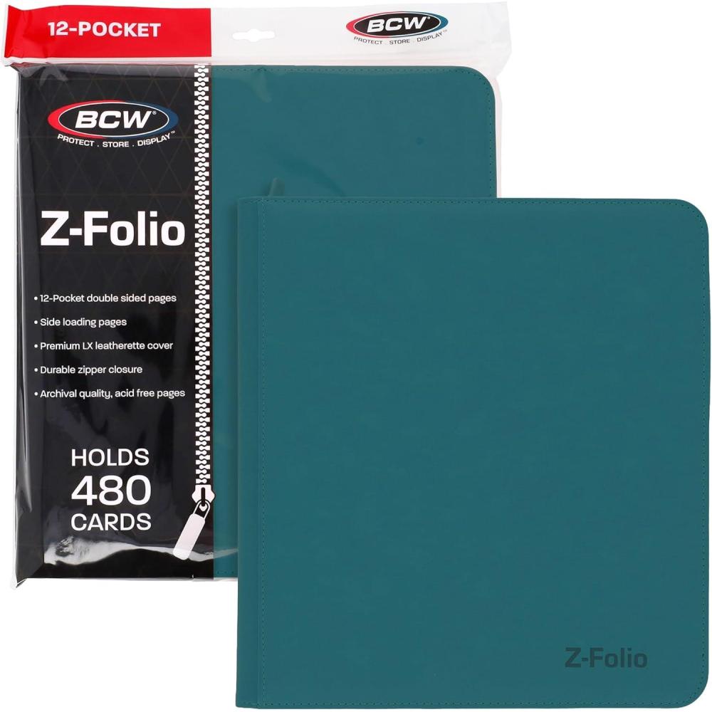 image:imageBCW ZFolio LX Zipper Portfolio Premium Teal Leatherette 12Pocket Playset Album Secure Zipper 480 Card Capacity Card Collectors Dream Card Organizer Trading Card Storage