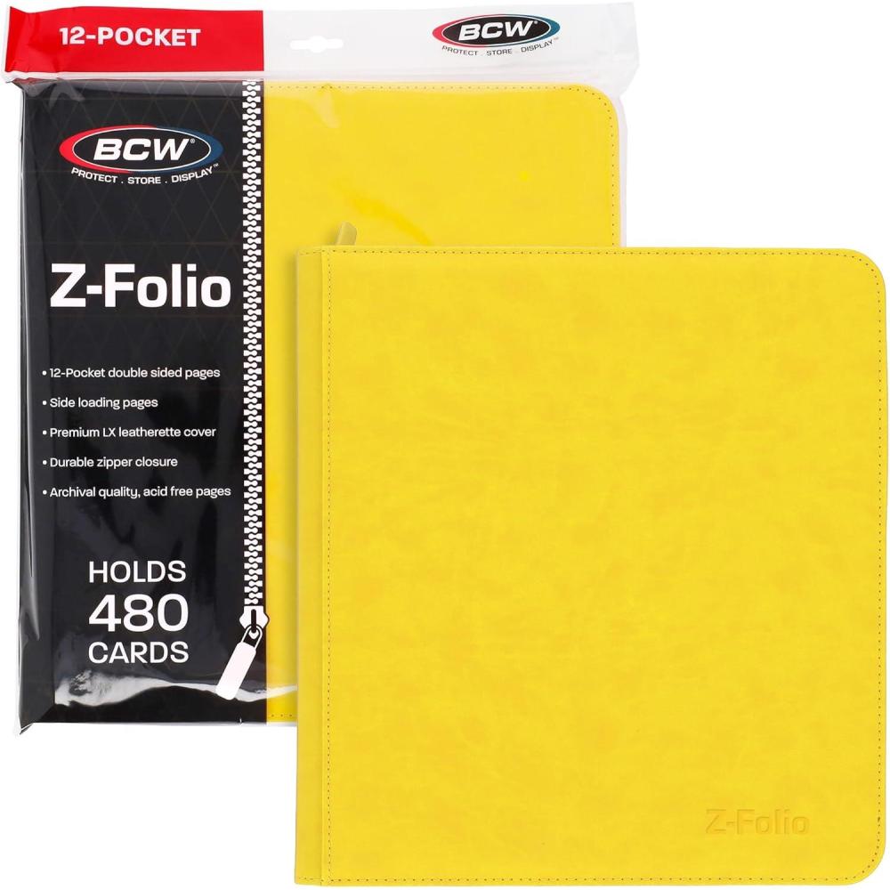 image:imageBCW ZFolio LX Zipper Portfolio  Premium Yellow Leatherette 12Pocket Playset Album  Secure Zipper  480 Card Capacity  Card Collectors Dream  Card Organizer  Trading Card Storage