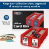 BCW 1600 Card Bin & 500 Deck Guard Sleeves – Green | Holds 1,600+ Cards | Stackable Storage Bin | Anti-Glare Sleeves(Red)