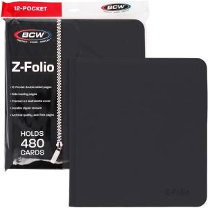BCW 12-Pocket Zipper-Folio LX Trading Card Binder (Black) | Card Collection Binder with 480 Card Capacity | Archival Safe Pages | Secure Wrap-Around Zipper | Pocket Trading Card Holder Album