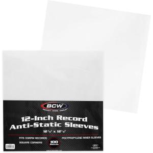 BCW 12-inch Record Inner Sleeves – 100 ct | Anti-Static Polypropylene Vinyl LP Storage Protectors | 100 Pieces