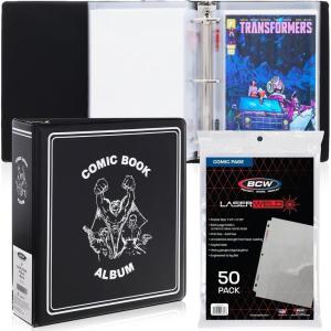 BCW 3-Inch Comic Book Binder with 50 LaserWeld® Comic Pages | D-Ring Binder Set with Clear Plastic Sheet Protectors | Page Protectors for 3-Ring Storage