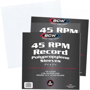 BCW 45 RPM Record Sleeves – 100 Count | Fits Standard 7 Inch Single 45s | Snug-Fit 2 Mil Polypropylene Outer Sleeves | Archival Plastic Covers for Vinyl Record Storage and Protection(200 Pack)