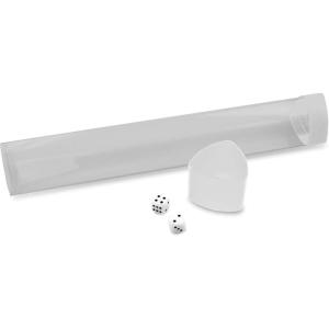 BCW Blue Playmat Tube with Dice Cap | Includes 2 Free Dice | Tri-Oval Design Prevents Rolling | Oversized Cap for Storage | Durable Plastic Tube for MTG, TCG Playmats, and Game Mats(White)