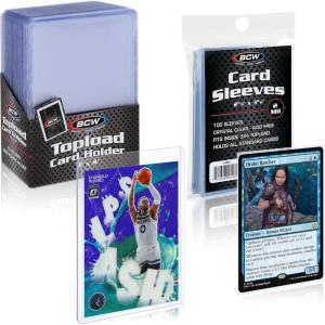 BCW Card Sleeves and Toploaders for Card Combo | Premium Top loaders for Cards and Acid-Free Penny Sleeves | Great for Football, Magic The Gathering, Pokemon, and Baseball Card Protectors 100 Count