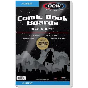 BCW Current Comic Book Backing Boards – 100 Pack | 24 pt., Coated, Buffered with 3% Calcium Carbonate | Precision Cut for Current Comic Bags | Long-Term Comic Book Storage(100 Count)