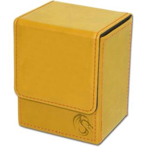 BCW Deck Case LX | Holds 80 Sleeved Gaming Cards | Black Leatherette with Red Stitching | Magnetic Closure | Durable Card Storage for Magic, Pokémon and Star Wars(Yellow)