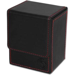 BCW Deck Case LX | Holds 80 Sleeved Gaming Cards | Black Leatherette with Red Stitching | Magnetic Closure | Durable Card Storage for Magic, Pokémon and Star Wars(Black)