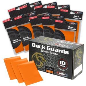 BCW Deck Guard – Double Matte 500 Count Box (10 Packs of 50 Sleeves) | Acid-Free, No PVC | Fits 2.5″ x 3.5″ Game Cards | Archival Safe Sleeves for Card Protection (Red)(Orange)