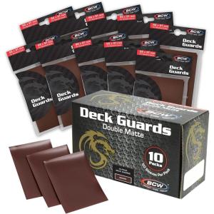 BCW Deck Guard – Double Matte 500 Count Box (10 Packs of 50 Sleeves) | Acid-Free, No PVC | Fits 2.5″ x 3.5″ Game Cards | Archival Safe Sleeves for Card Protection (Red)(Brown)
