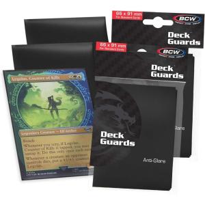 BCW Deck Guard – Double Matte Black Card Sleeves | Acid-Free, Archival-Safe, No PVC | Anti-Glare Matte Finish | Fits Standard 2½” x 3½” Game Cards | Durable Deck Protector Sleeves | 100 Ct