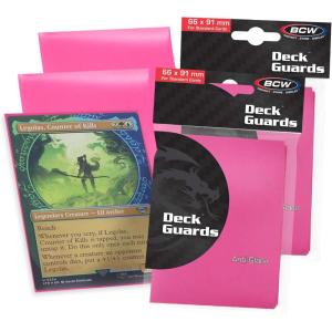 BCW Deck Guard – Double Matte Pink Card Sleeves | Acid-Free, Archival-Safe, No PVC | Anti-Glare Matte Finish | Fits Standard 2½” x 3½” Game Cards | Durable Deck Protector Sleeves | 100 Ct